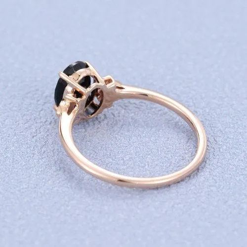 Black onyx engagement ring vintage Rose gold onyx engagement ring for women Round moissanite Cluster wedding Promise gift