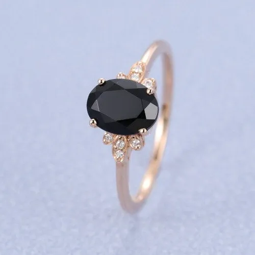 Black onyx engagement ring vintage Rose gold onyx engagement ring for women Round moissanite Cluster wedding Promise gift