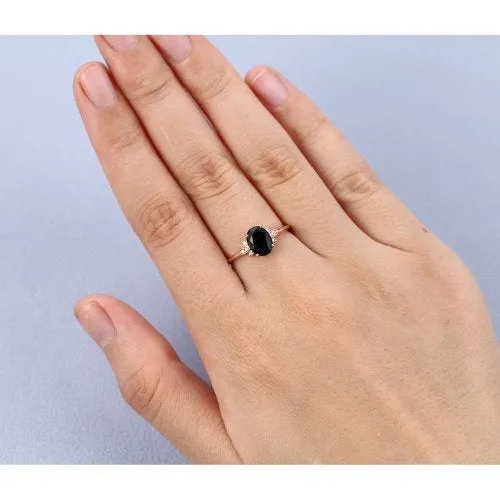 Black onyx engagement ring vintage Rose gold onyx engagement ring for women Round moissanite Cluster wedding Promise gift