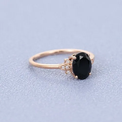 Black onyx engagement ring vintage Rose gold onyx engagement ring for women Round moissanite Cluster wedding Promise gift