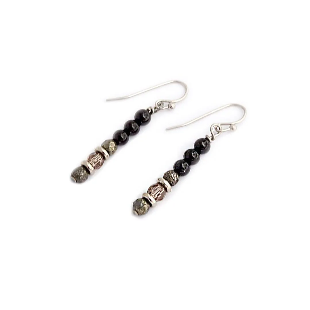 Black Tourmaline and Smoky Quartz Earrings