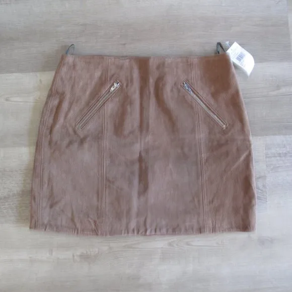 BLANK NYC 100% Leather Tan Mini Skirt NWT