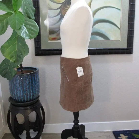 BLANK NYC 100% Leather Tan Mini Skirt NWT