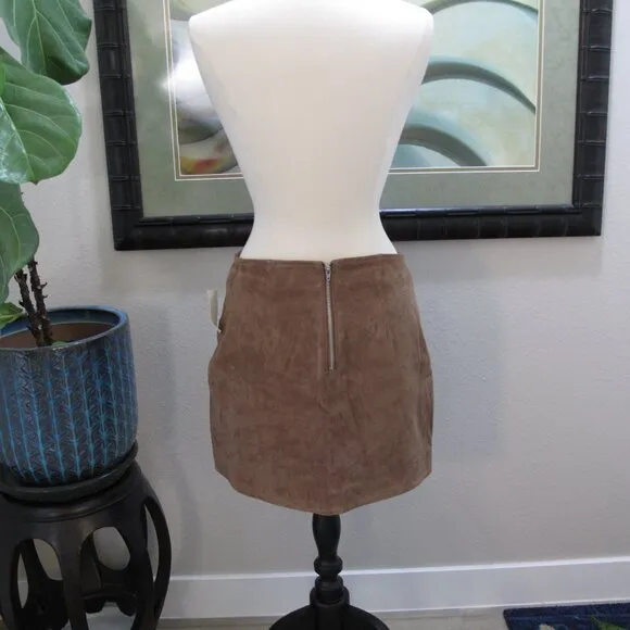BLANK NYC 100% Leather Tan Mini Skirt NWT