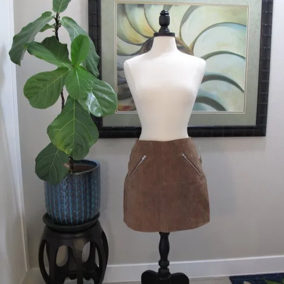 BLANK NYC 100% Leather Tan Mini Skirt NWT
