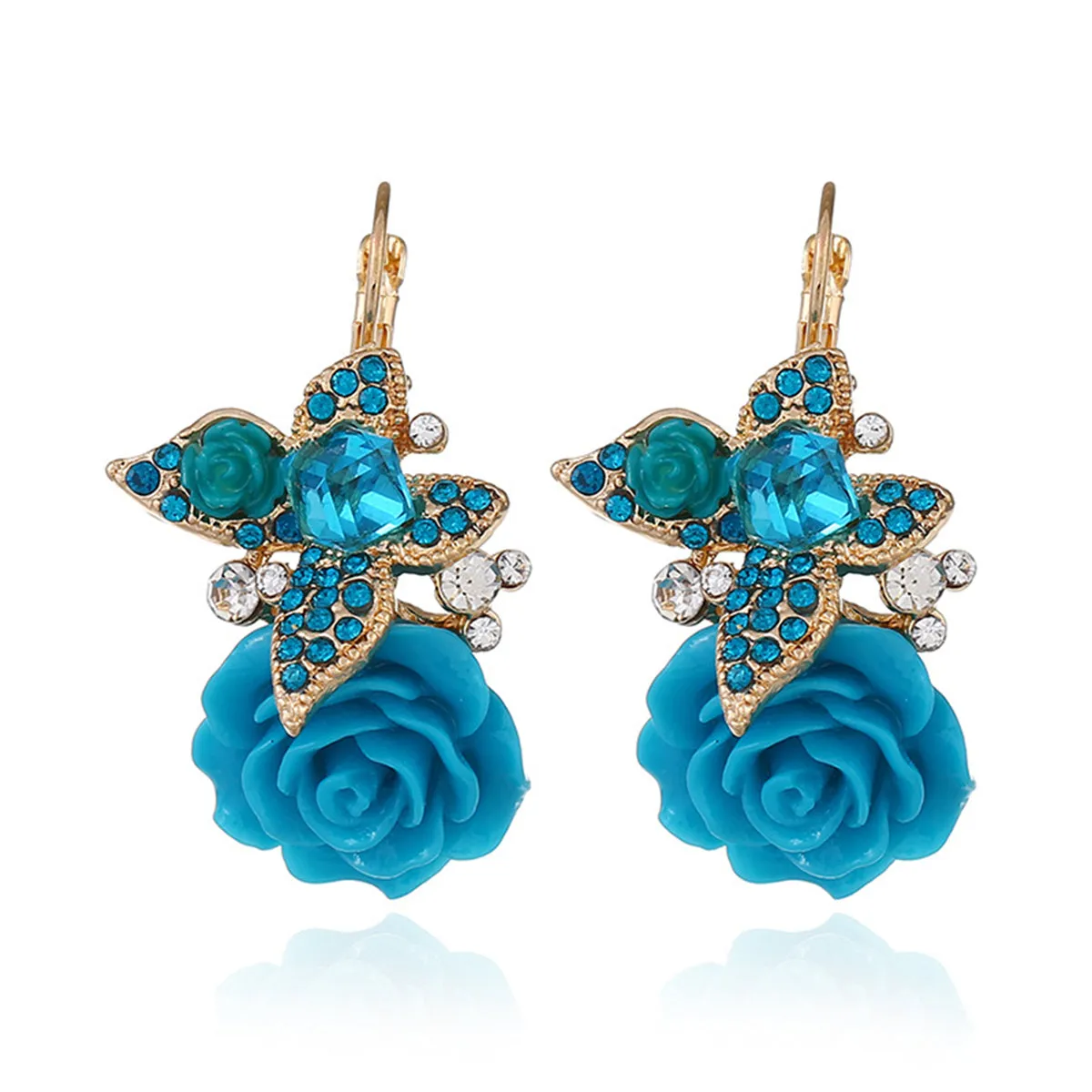 Blue Crystal & Cubic Zirconia Flower Drop Earrings