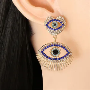 Blue Cubic Zirconia & 18K Gold-Plated Evil Eye Drop Earrings
