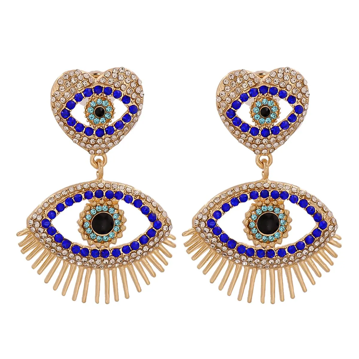 Blue Cubic Zirconia & 18K Gold-Plated Evil Eye Drop Earrings