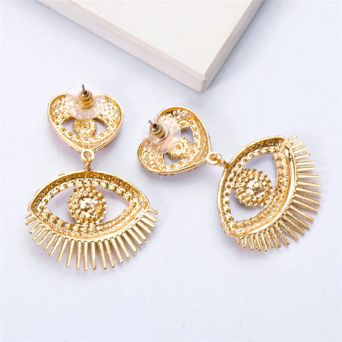 Blue Cubic Zirconia & 18K Gold-Plated Evil Eye Drop Earrings