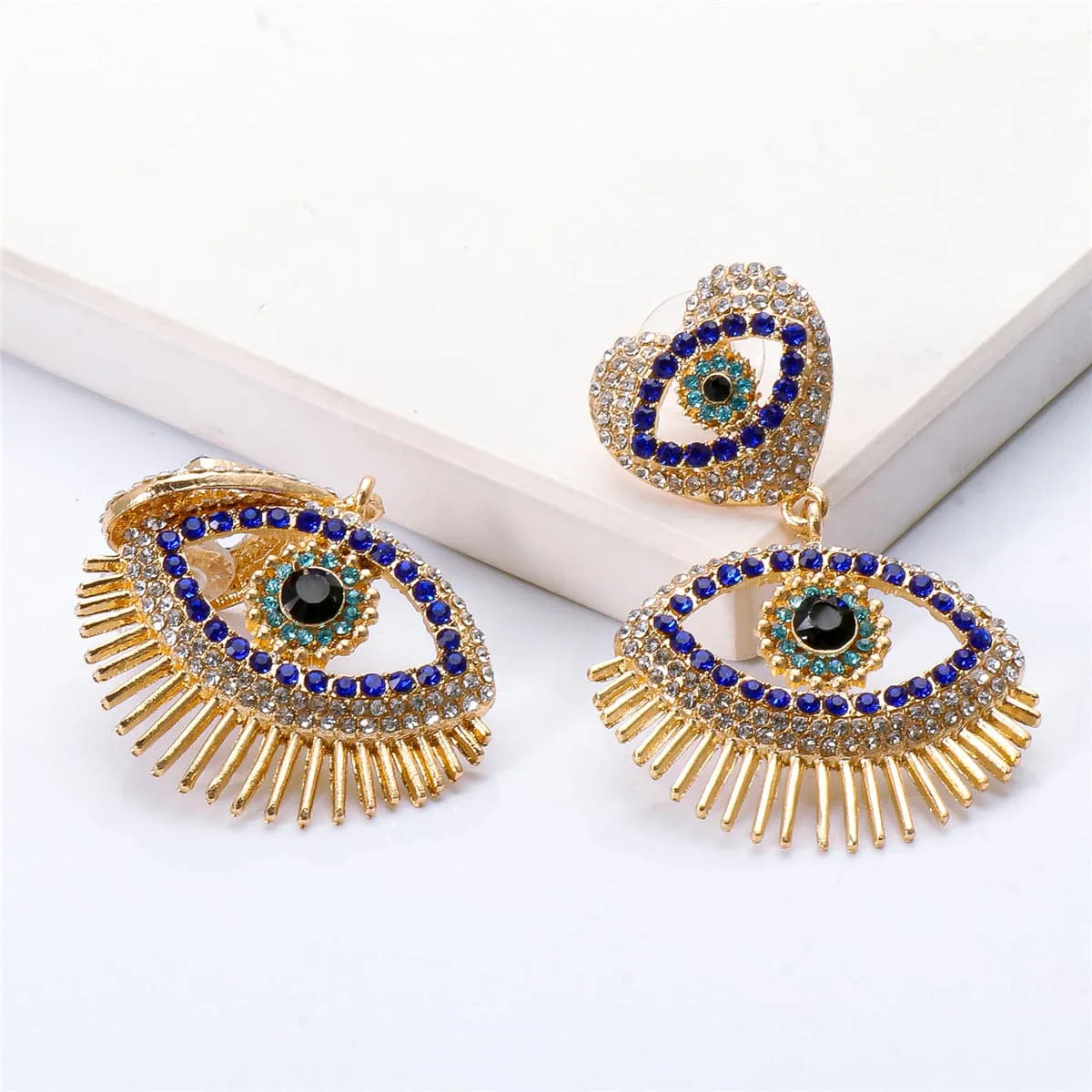 Blue Cubic Zirconia & 18K Gold-Plated Evil Eye Drop Earrings