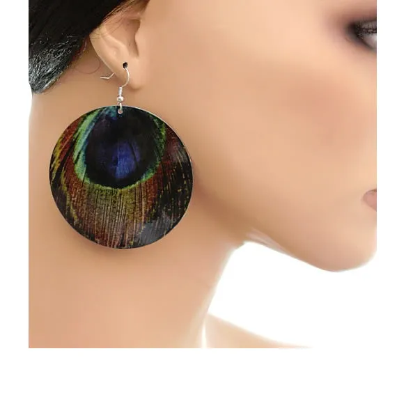 Blue Glossy Peacock Earrings
