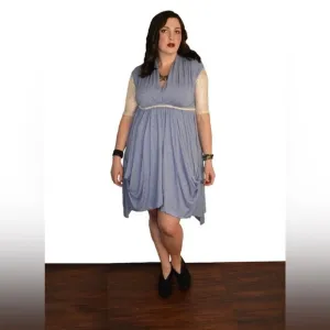 BLUE - Goddess pocket dress lace sleeves and  tie.