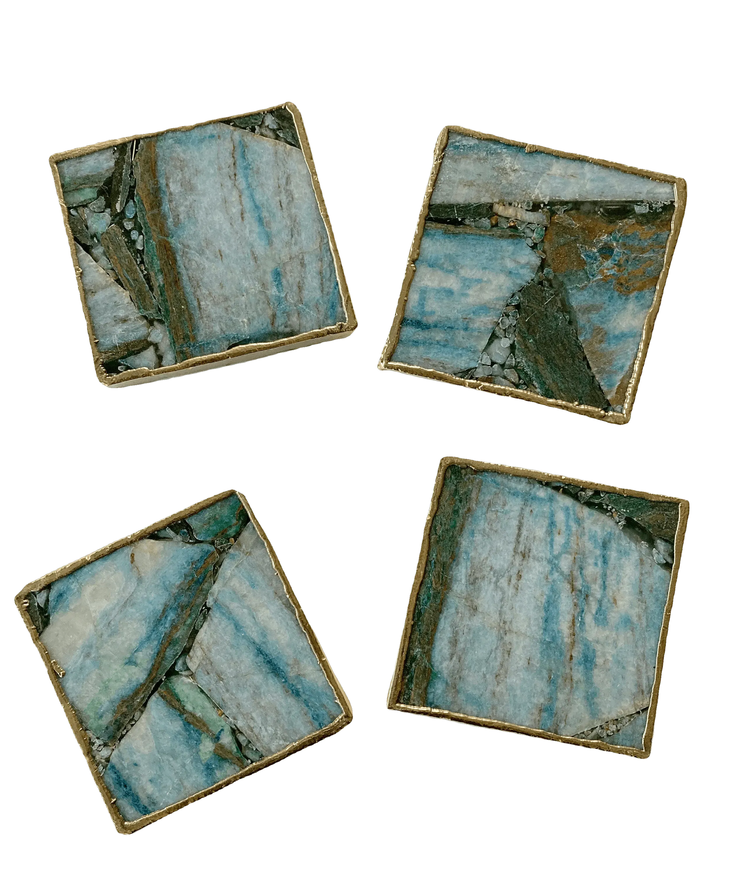 Blue-Green Composite Agate Coasters - Set of 4