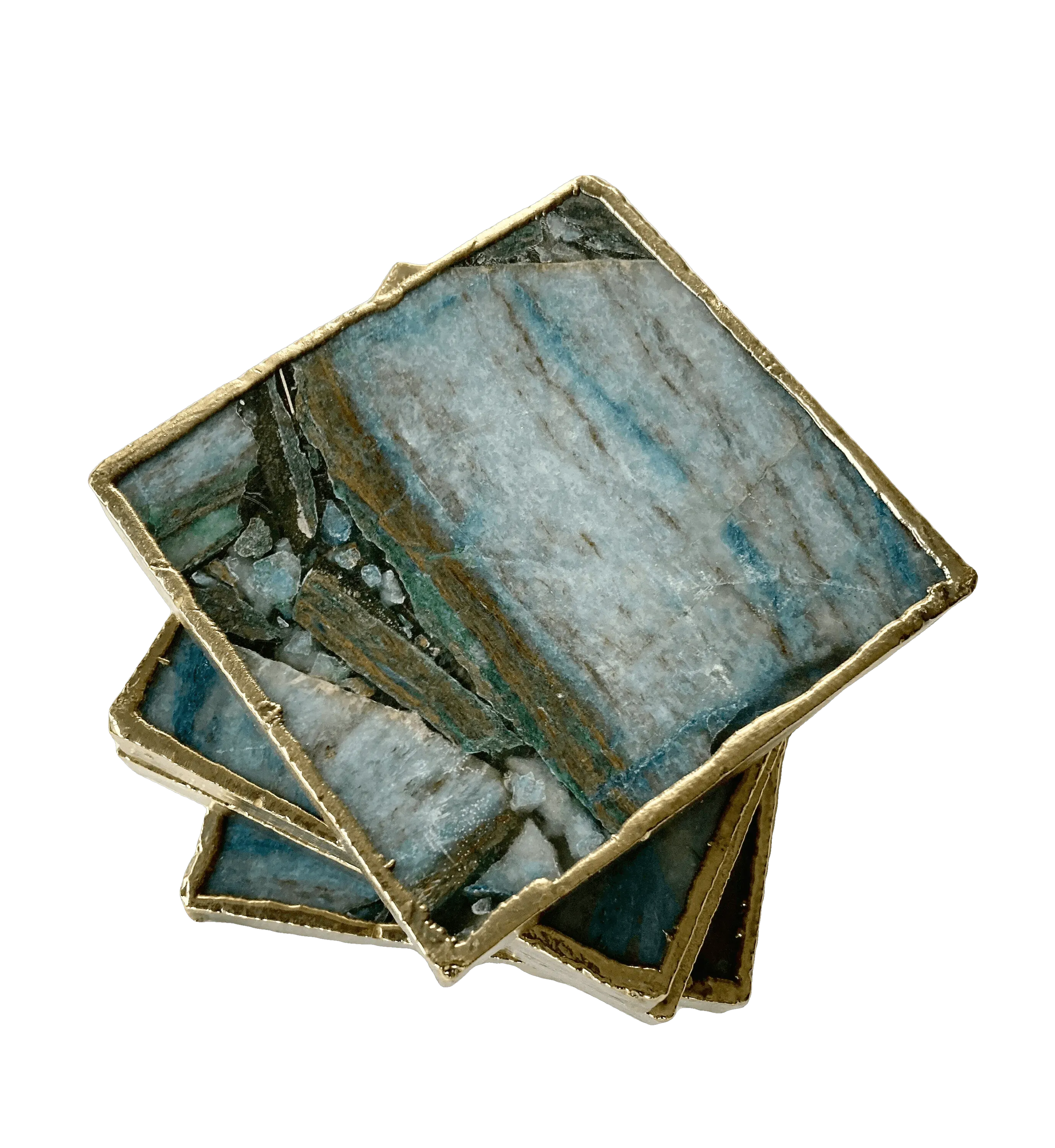 Blue-Green Composite Agate Coasters - Set of 4