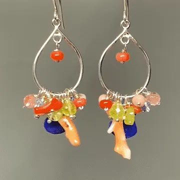 Blue Lapis Branch Coral Hoop Earrings Sterling Silver