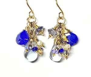 Blue Lapis Dangle and Gemstone Chain Earrings