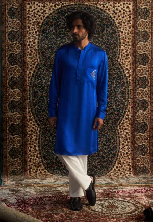 Blue modal satin kurta and straight pants