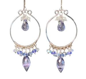 Blue Purple Gemstone Chandelier Hoop Earrings Sterling Silver