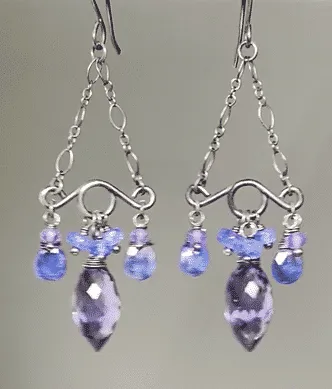 Blue Purple Gemstone Handmade Chandelier Earrings Oxidized Silver Tanzanite