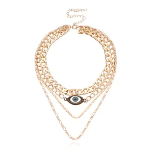 Blue Resin & 18K Gold-Plated Evil Eye Layered Pendant Necklace