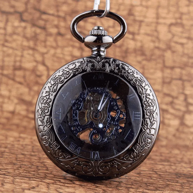 Blue Roman Numerals Mechanical Pocket Watch