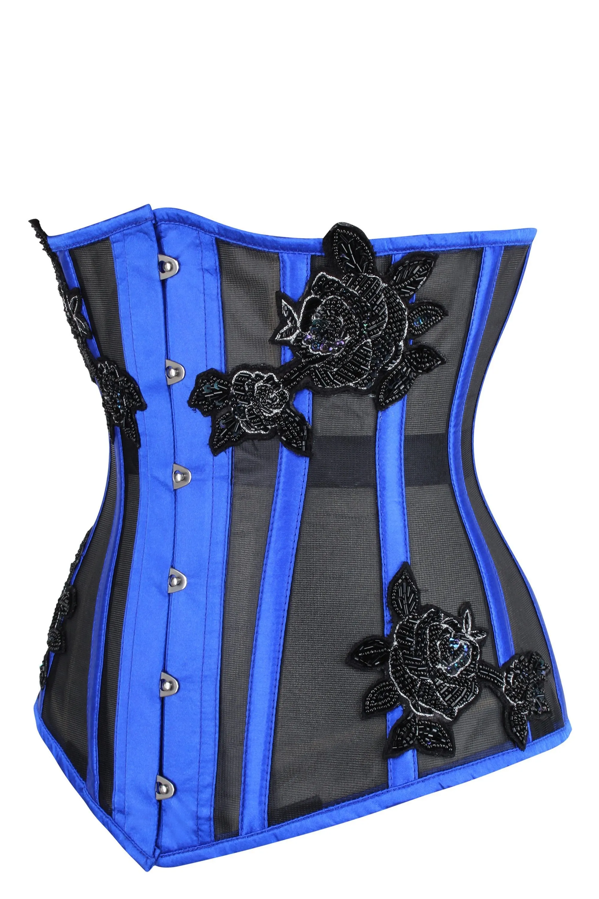 Blue Satin & Mesh Longline Underbust Corset
