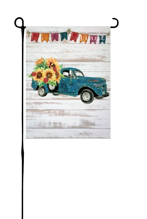 Blue Truck with Sunflowers & Ladybugs Garden Flag