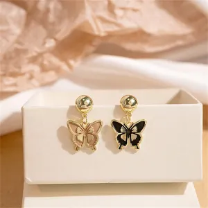 Blush & Black Enamel 18K Gold-Plated Butterfly Drop Earrings