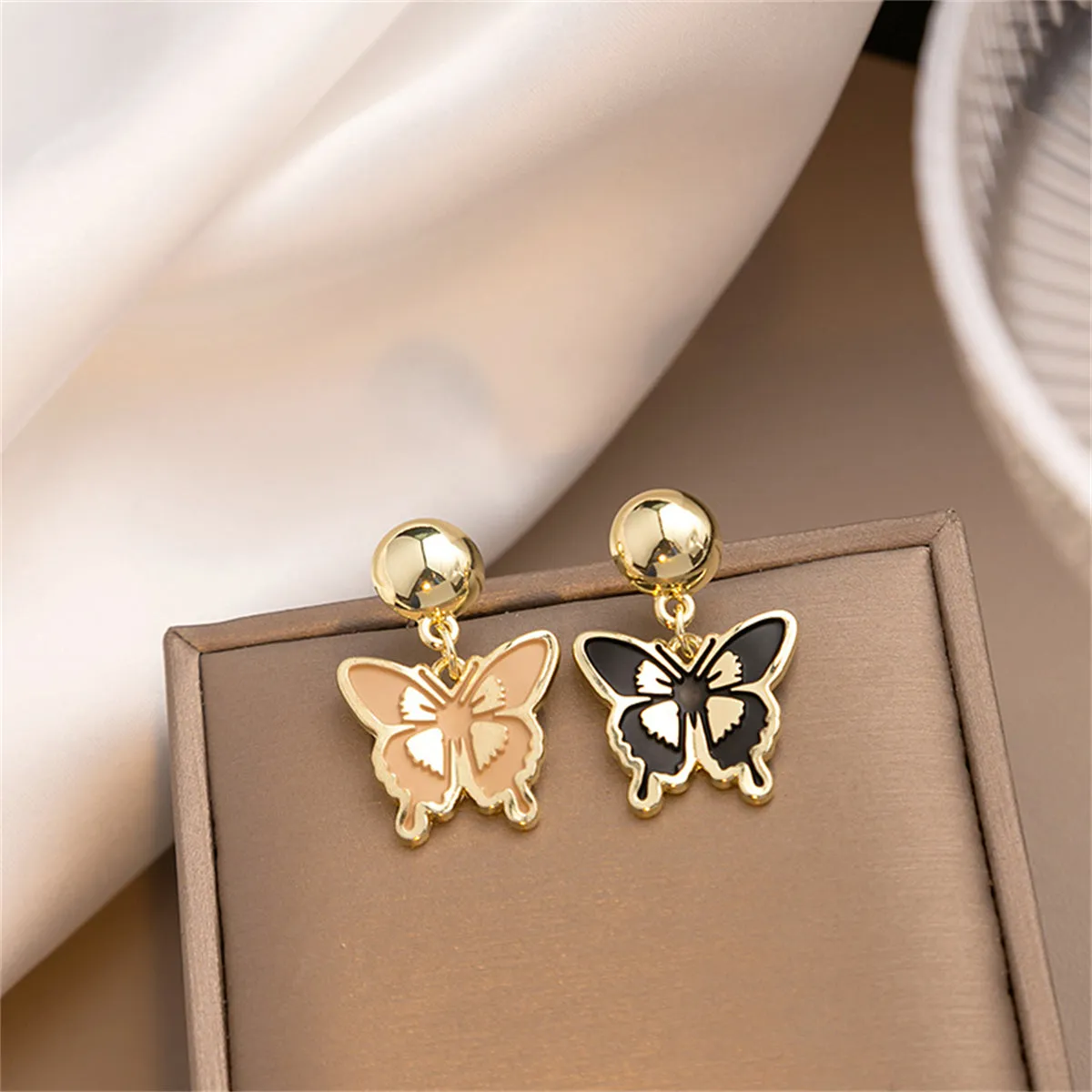 Blush & Black Enamel 18K Gold-Plated Butterfly Drop Earrings