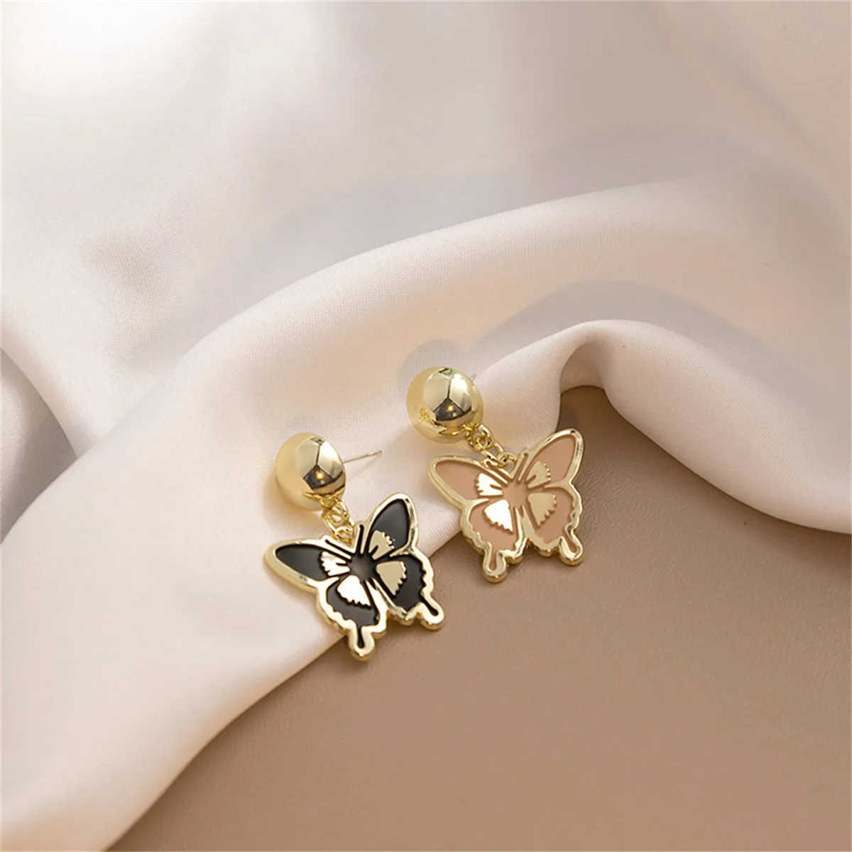 Blush & Black Enamel 18K Gold-Plated Butterfly Drop Earrings
