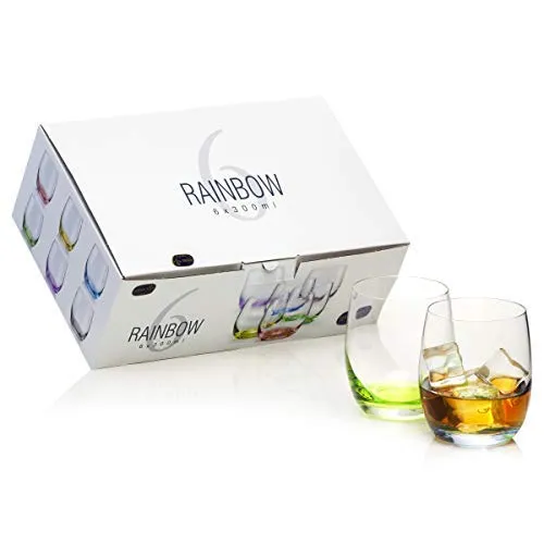 Bohemia Collection Rainbow Set of 6 Beverage Tumbler Multi Colored Glasses 10oz