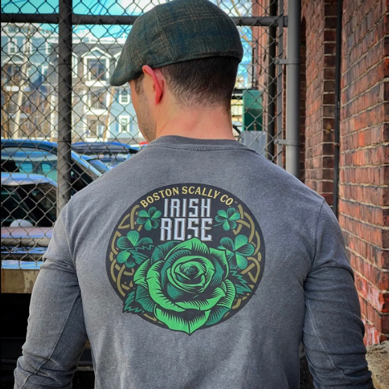 Boston Scally The Irish Rose Long Sleeve Pocket Tee T-Shirt - Vintage Black