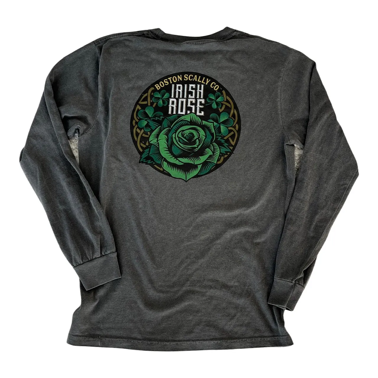 Boston Scally The Irish Rose Long Sleeve Pocket Tee T-Shirt - Vintage Black