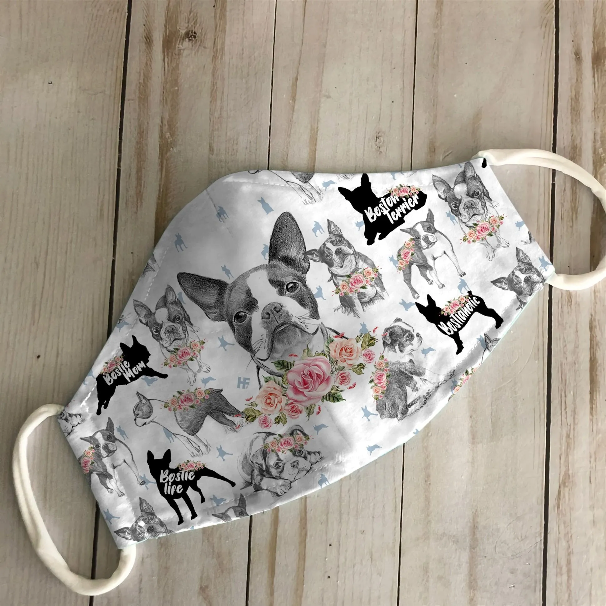 Boston Terrier Floral Vintage EZ07 2606 Face Mask