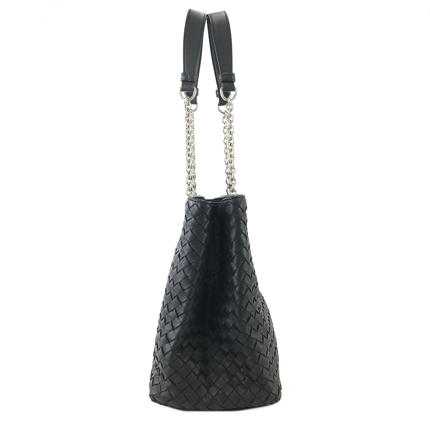 Bottega Veneta Leather Chain Totebag Black Vintage rses7r