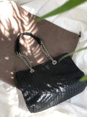 Bottega Veneta Leather Chain Totebag Black Vintage rses7r