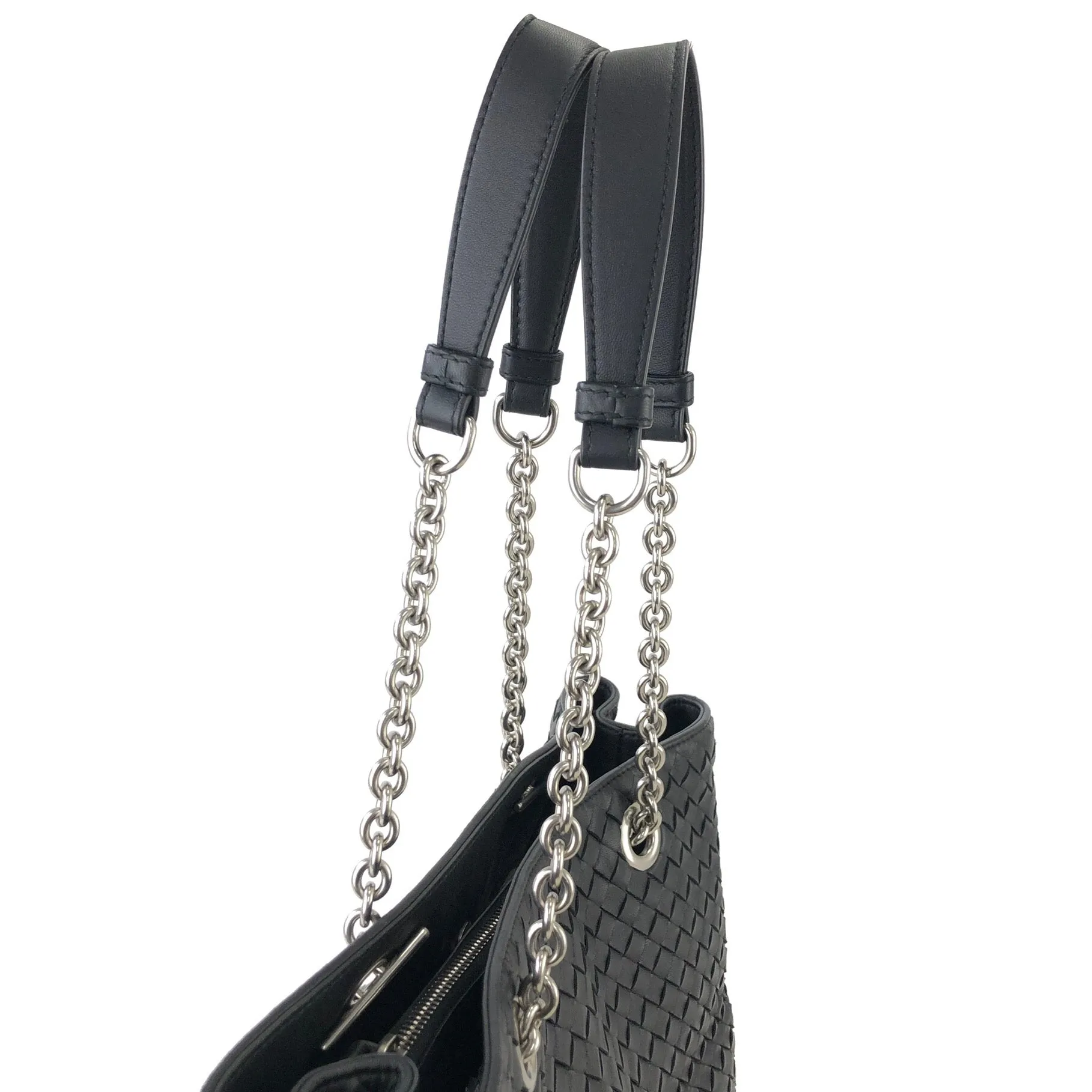 Bottega Veneta Leather Chain Totebag Black Vintage rses7r