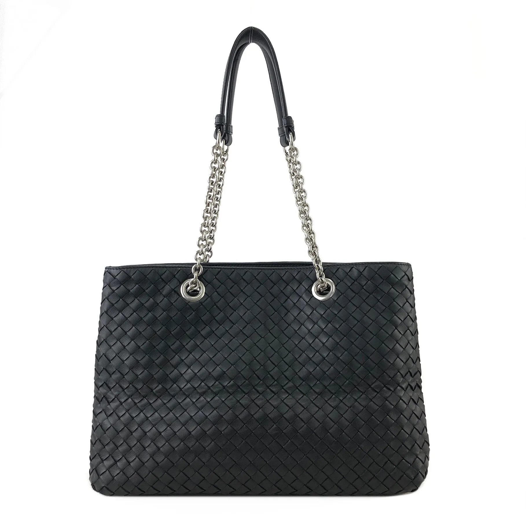 Bottega Veneta Leather Chain Totebag Black Vintage rses7r