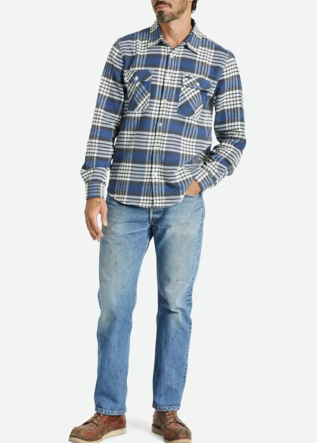 Bowery Flannel - Pacific Blue, White & Black