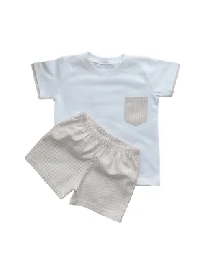 Boys Beige Gingham Short Sets