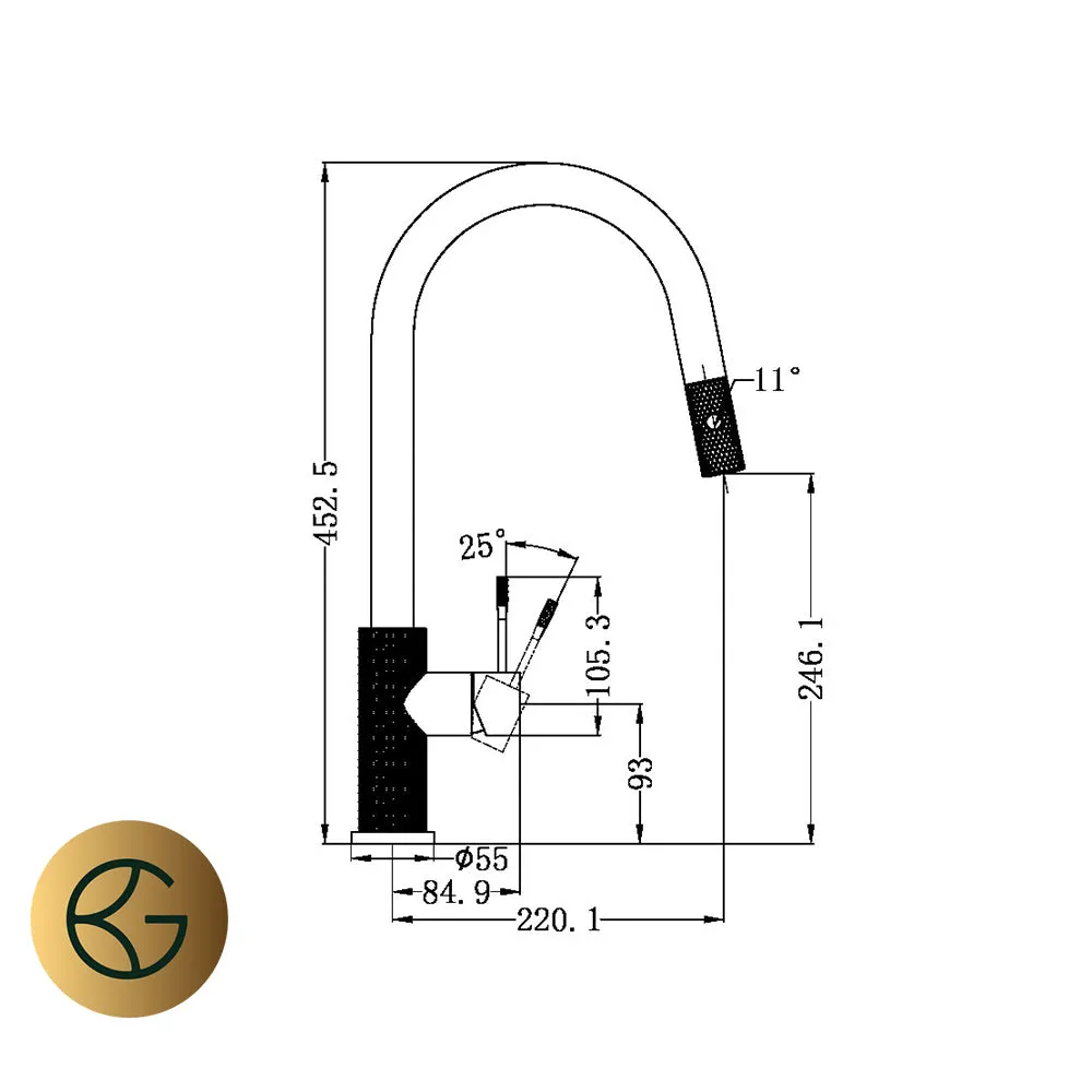 Brushed Gold Kitchen Tap with Pull Out Spray and Designer Handle
