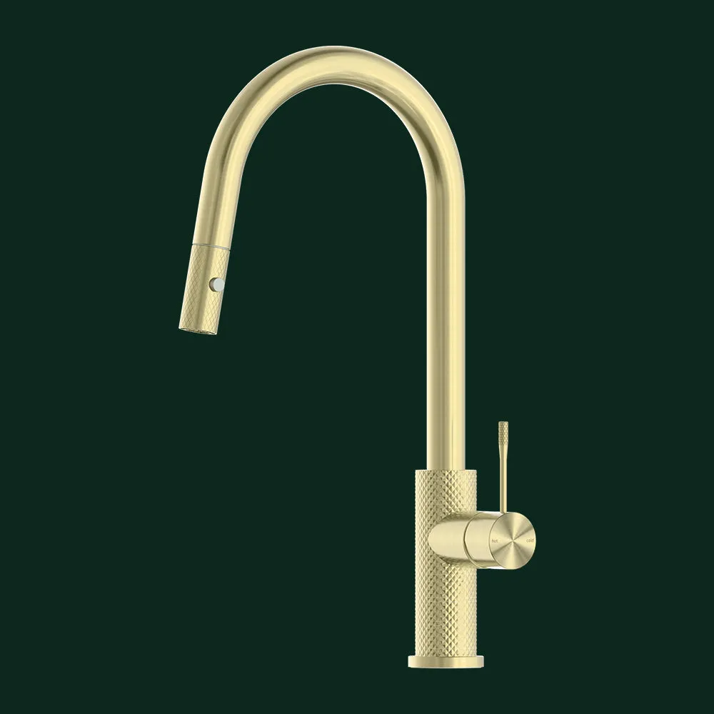 Brushed Gold Kitchen Tap with Pull Out Spray and Designer Handle