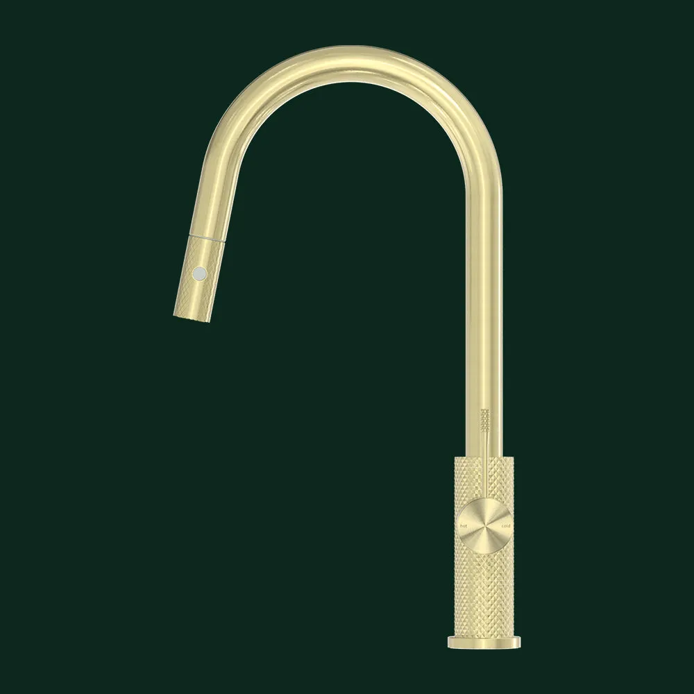Brushed Gold Kitchen Tap with Pull Out Spray and Designer Handle