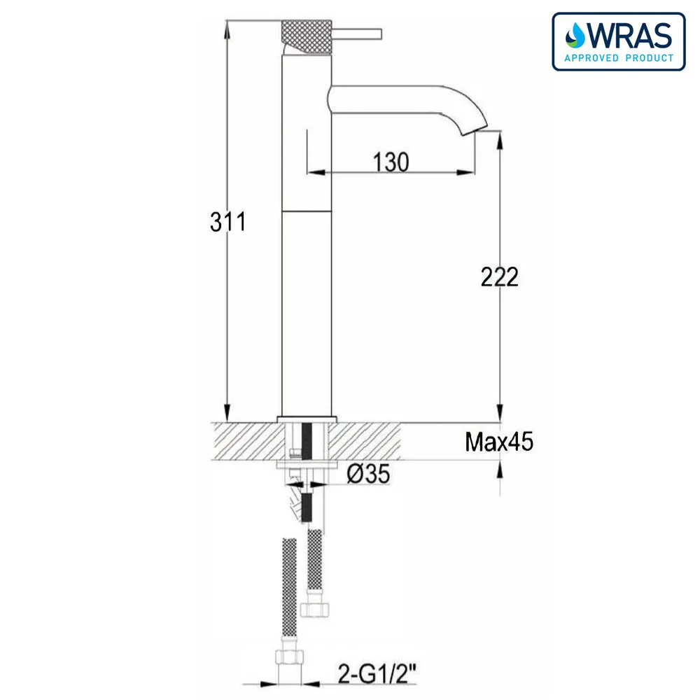 Brushed Gold Tall Basin Mixer Tap with Designer Handle