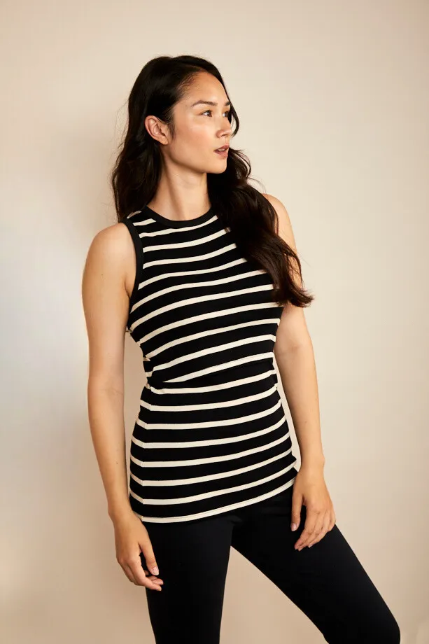 Bshirt Nursing Rib Racer Vest in Black Stripe