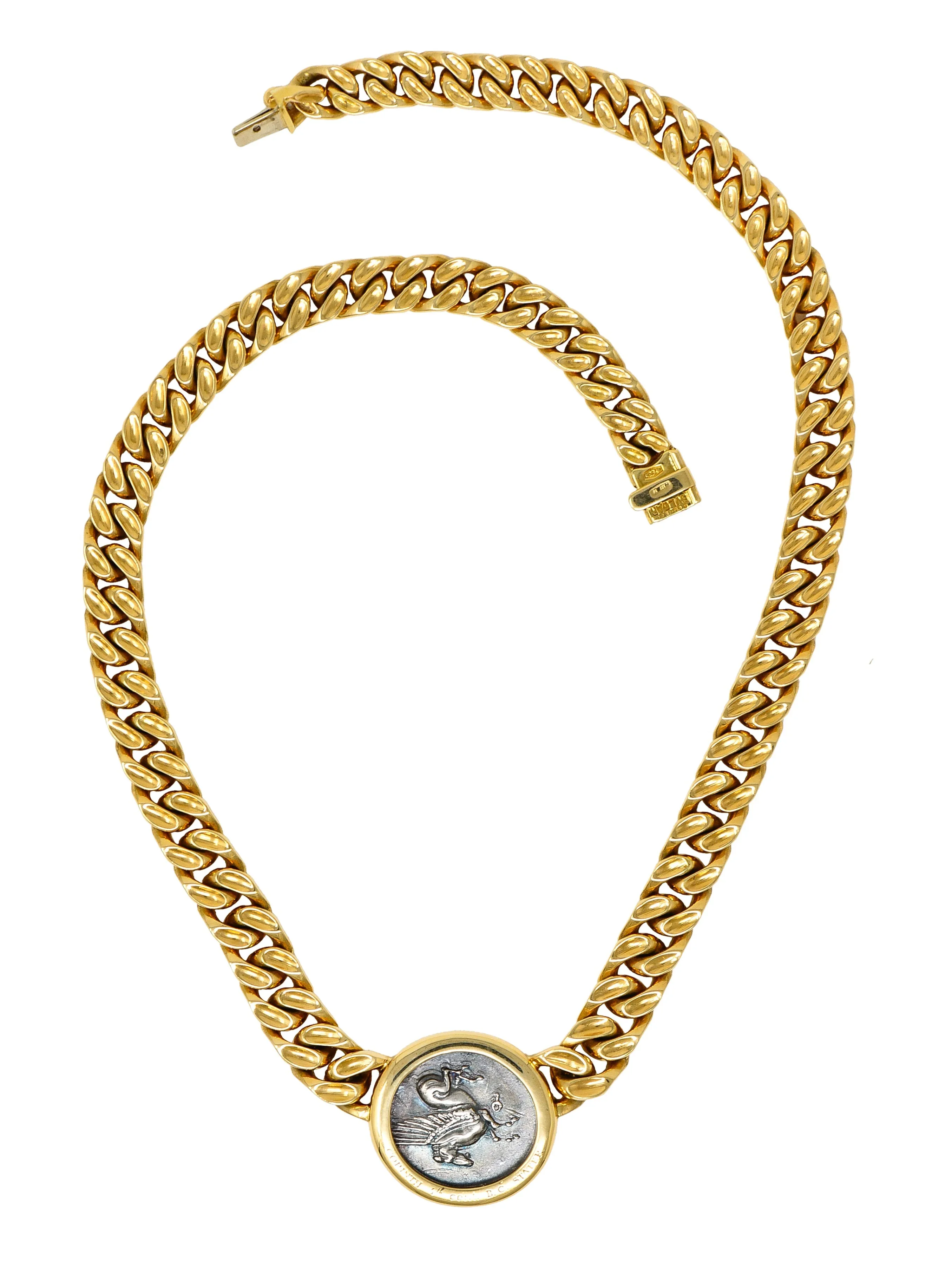 Bulgari Ancient Coin 18 Karat Yellow Gold Athena Pegasus Monete Station Necklace