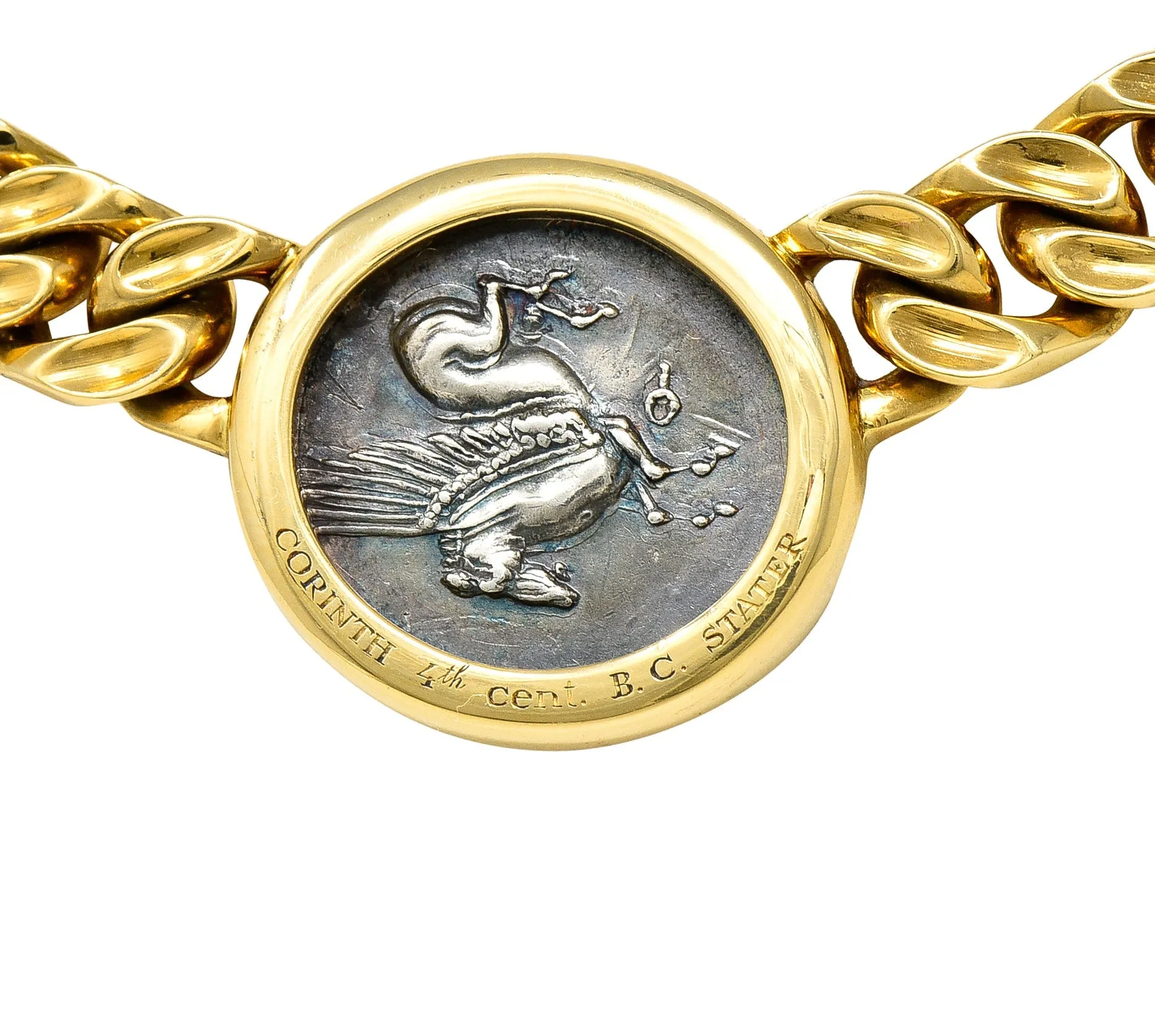 Bulgari Ancient Coin 18 Karat Yellow Gold Athena Pegasus Monete Station Necklace