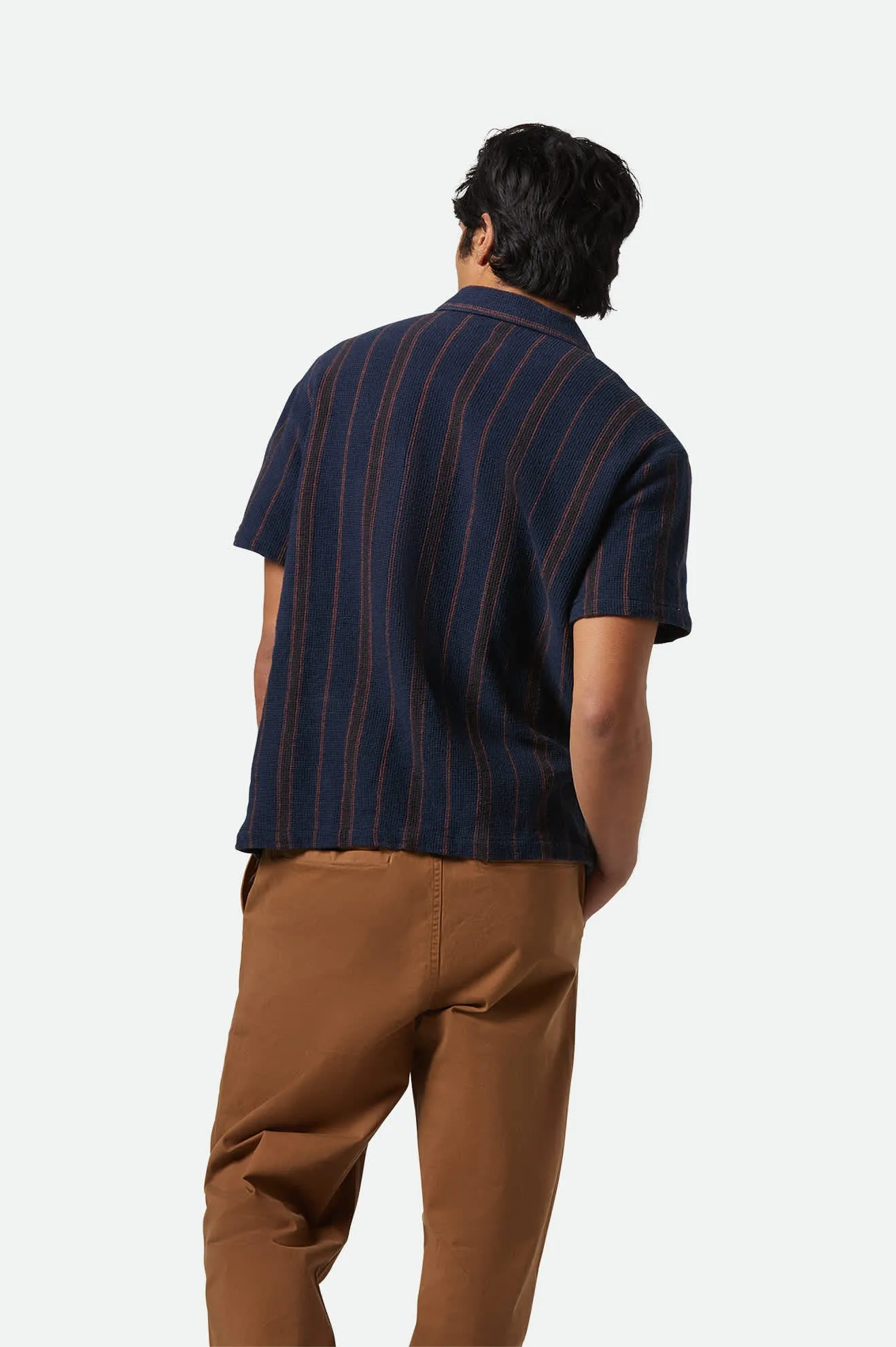 Bunker Waffle Stripe S/S Camp Collar Shirt - Washed Navy Stripe