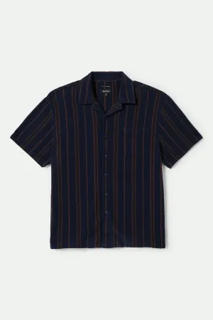 Bunker Waffle Stripe S/S Camp Collar Shirt - Washed Navy Stripe