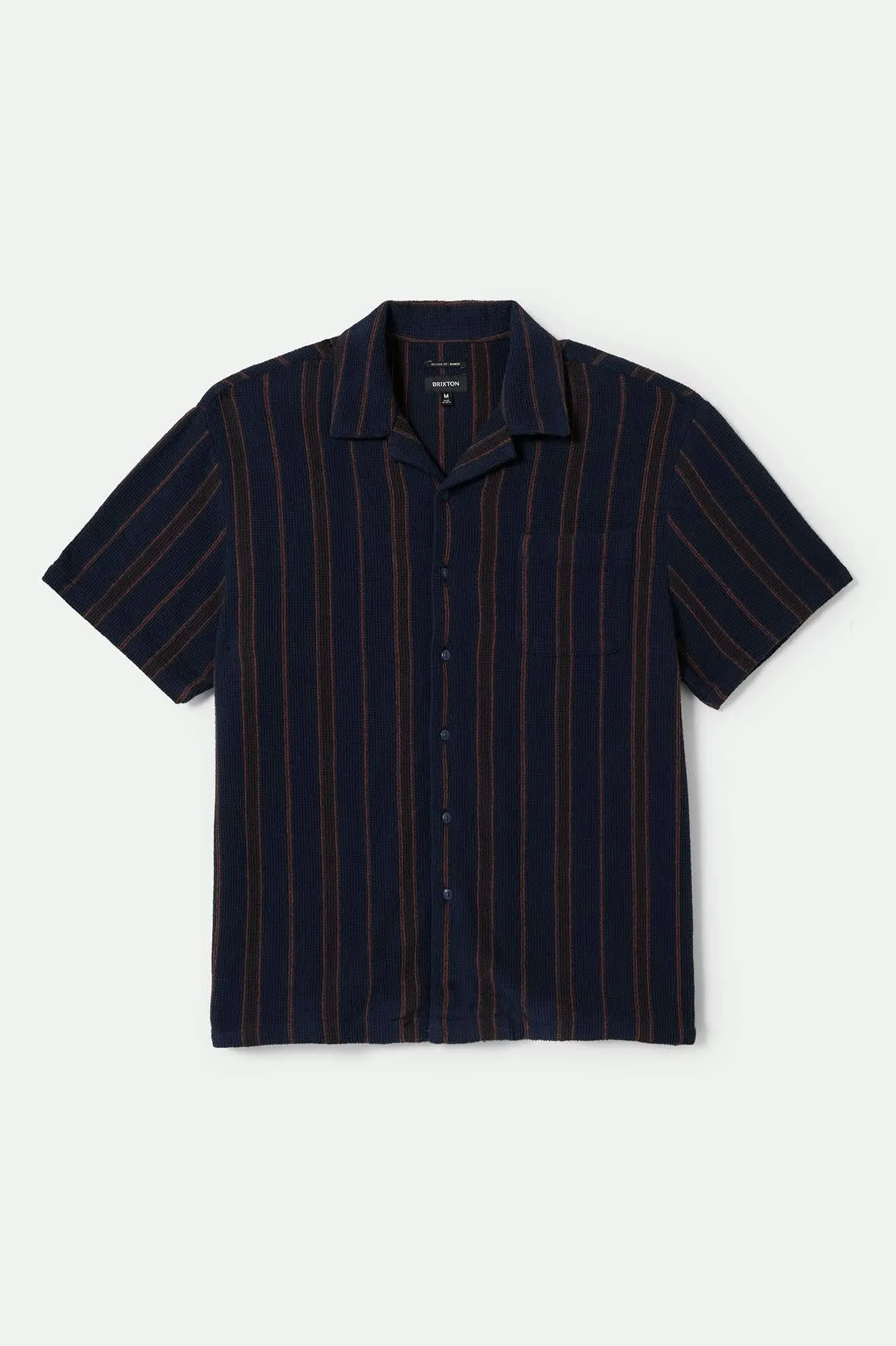 Bunker Waffle Stripe S/S Camp Collar Shirt - Washed Navy Stripe